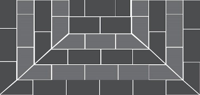 Klinker trappa: Mönster som pekar in mot mitten på trappan Klinker trappa: Mönster som pekar in mot mitten på trappan